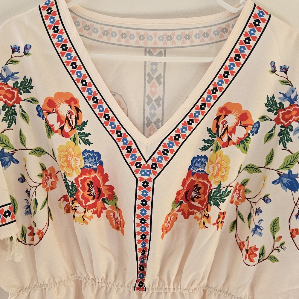 Colorful Floral Cream Dress - Picture 2 of 6